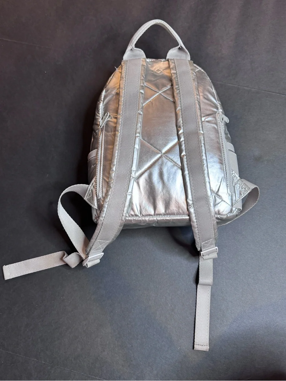 Dagne Dover Silver Quilted Mini Backpack Metallic Lightweight Travel Bag